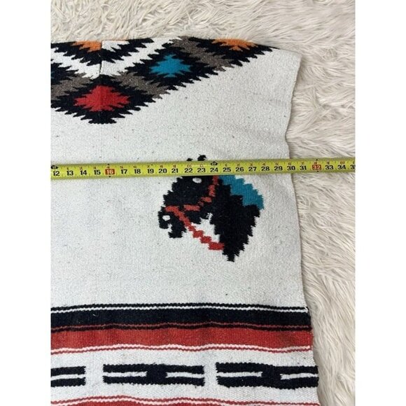 Native Mexican Horse Poncho Heavy Blanket Aztec Southwest Serape Fringe OS - Picture 4 of 12